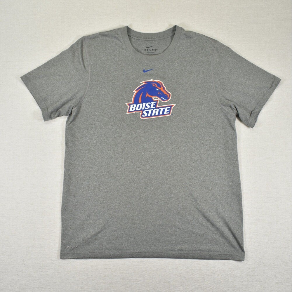 Nike Dri Fit Boise State Mens Short Sleeve T Shirt Heather Gray Large